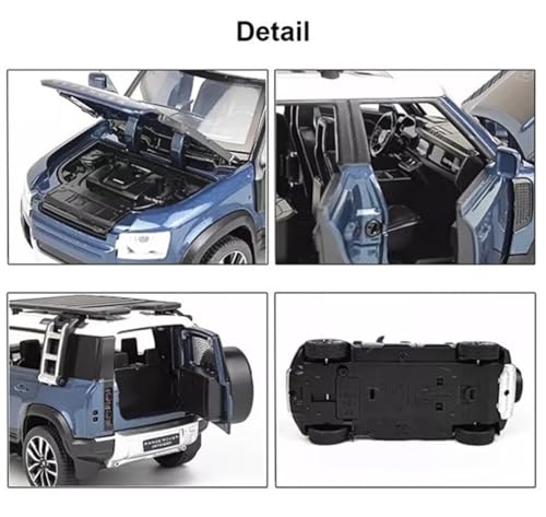 Image of 1:32 Scale Defender Toy Car Die-Cast SUV Toy Car - Pull Back Alloy Model with Lights, Sounds & Opening Doors - Metal Off-Road Vehicle for Boys, Kids, Collectors (Blue)