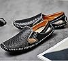 Mens Leather Driving Loafer Lightweight Slip-on Perforated Breathable Walking Boat Shoes Flat Slippers Outdoor Moccasin（Black,7/7.5 UK,41 Brand Size #4