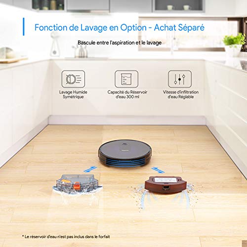 Robot Aspirateur Laveur,Bagotte 2000Pa Aspirateur et Laveur de Sol 3 en 1 avec auto-boost, 6.9cm Super-mince, Silencieux, Auto-rechargeable, pour nettoyer les poils d'animaux, tapis, carreaux - Image 7