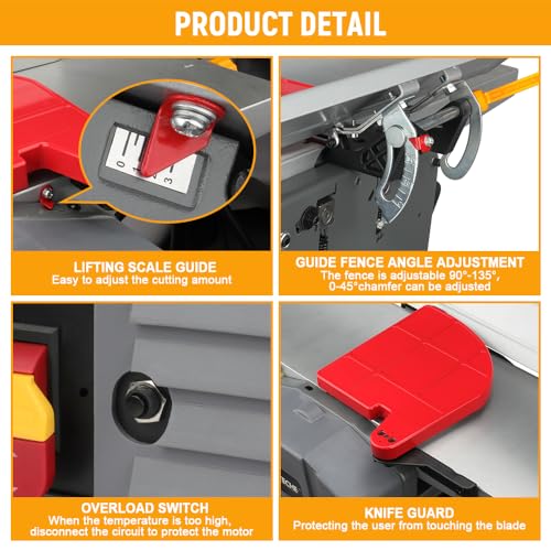 Hoteche 10-Inch Benchtop Planer and Jointer Combo with Stand 13-Amp Heavy Duty Thickness Planer for Woodworking, Adjustable Depth 0-3mm - Image 4