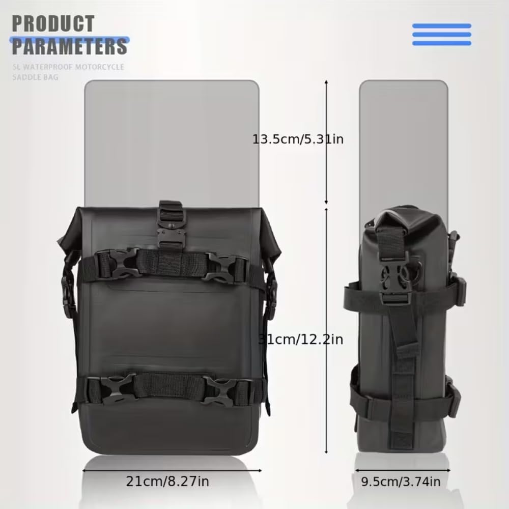 Generisch 2X Tasche für Motorrad Sturzbügel 5-8 Liter Wasserdicht mit verstellbaren Gurten