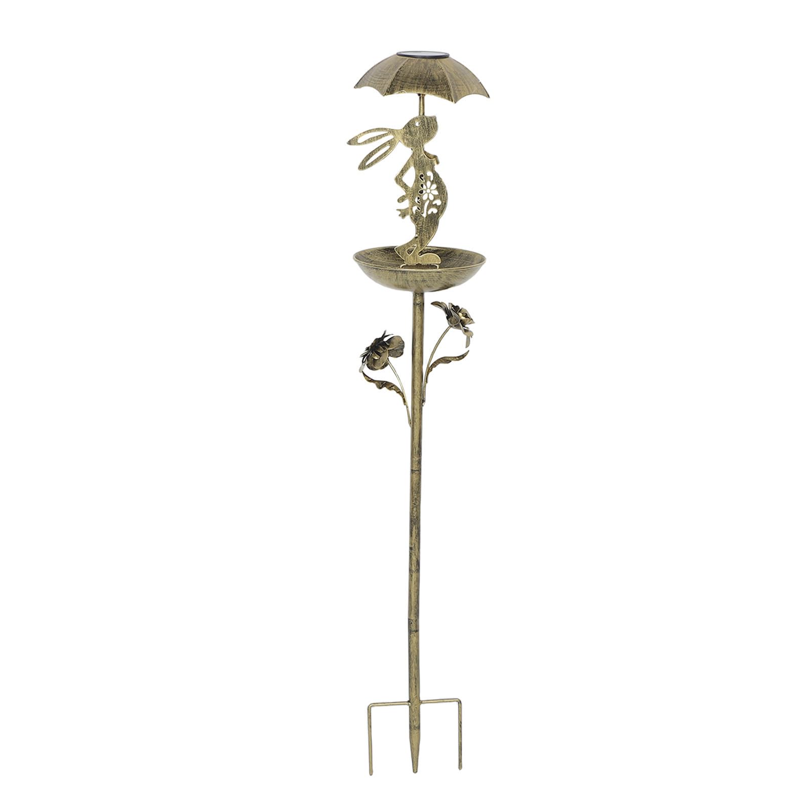 Mangiatoia per Uccelli da Giardino in Ferro con Luce Solare, Paletto a Terra Facile da Installare, Ombrellone Rustico Vintage con Decorazione Coniglio Pasqua per Esterno