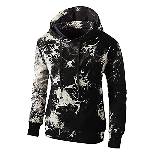 Shirts for Men 3D Colorful Printed Tether Hoodie Sweatershirt Fashion Slim Long Sleeve Autumn Casual Loose Blouse Tops (01 Black, L)