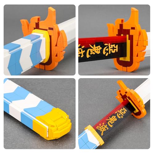 Image of TOY PLAYER Demon Sword Toy Building Set, Rengoku Kyoujurou Sword with Scabbard and Stand, Katana Building Set, Gift for Anime Fans (792 Pcs)