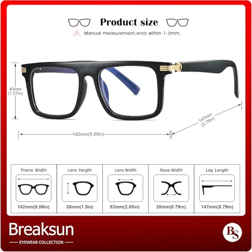 Image of Breaksun Fashion Square Glasses for Women Men Non Prescription Clear Lens Eyeglasses (Bright black /Gold)