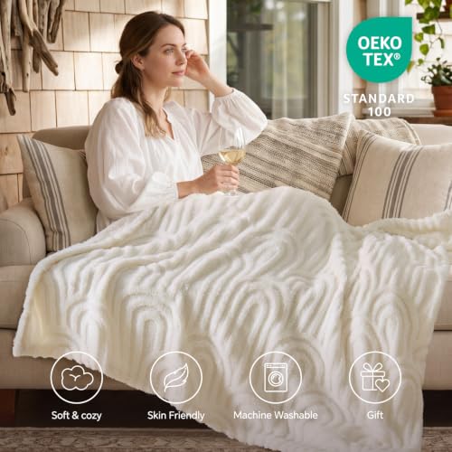 Image of BEDELITE Cream White Boho Fleece Throw Blanket for Couch, 50x60 Inches