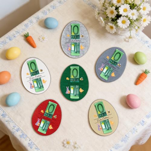ANKUOFUA 6 Stück Geldgeschenk Verpackung für Ostern, Filz Ostern Geldgeschenke für Freund & Kollegen, Ostereier Filzdekorationen, Lustige Ostereier dekorationen für Geld für Damen Herren Junge Mädchen