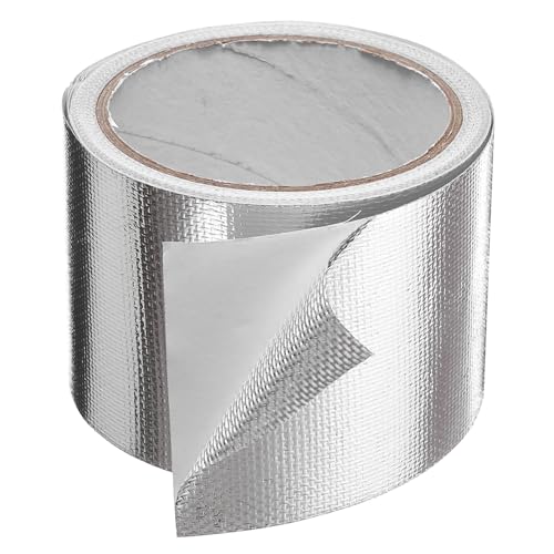 sourcing map Heat Shield Tape 3.14 x 32.8 Ft Waterproof Sunscreen Sound Insulation High-Temperature Resistance Silver Aluminum Tape Thickness for Automotive Repairs