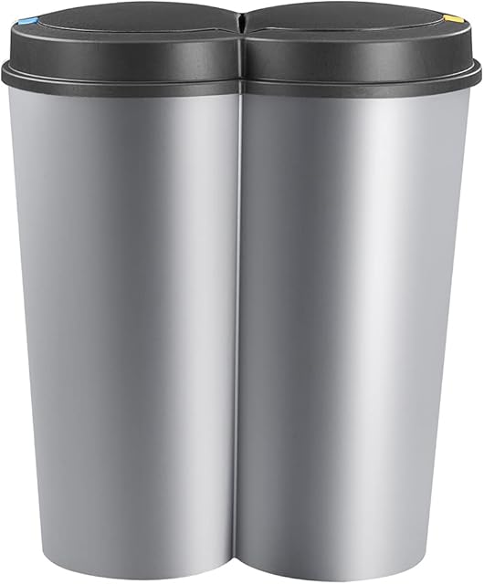 Deuba Kitchen Bin Trash Can 50 L Duo 2-Way Separation Recycling System 2x25 L Push-Button Automatic Kitchen Garbage Bin Garbage Separation