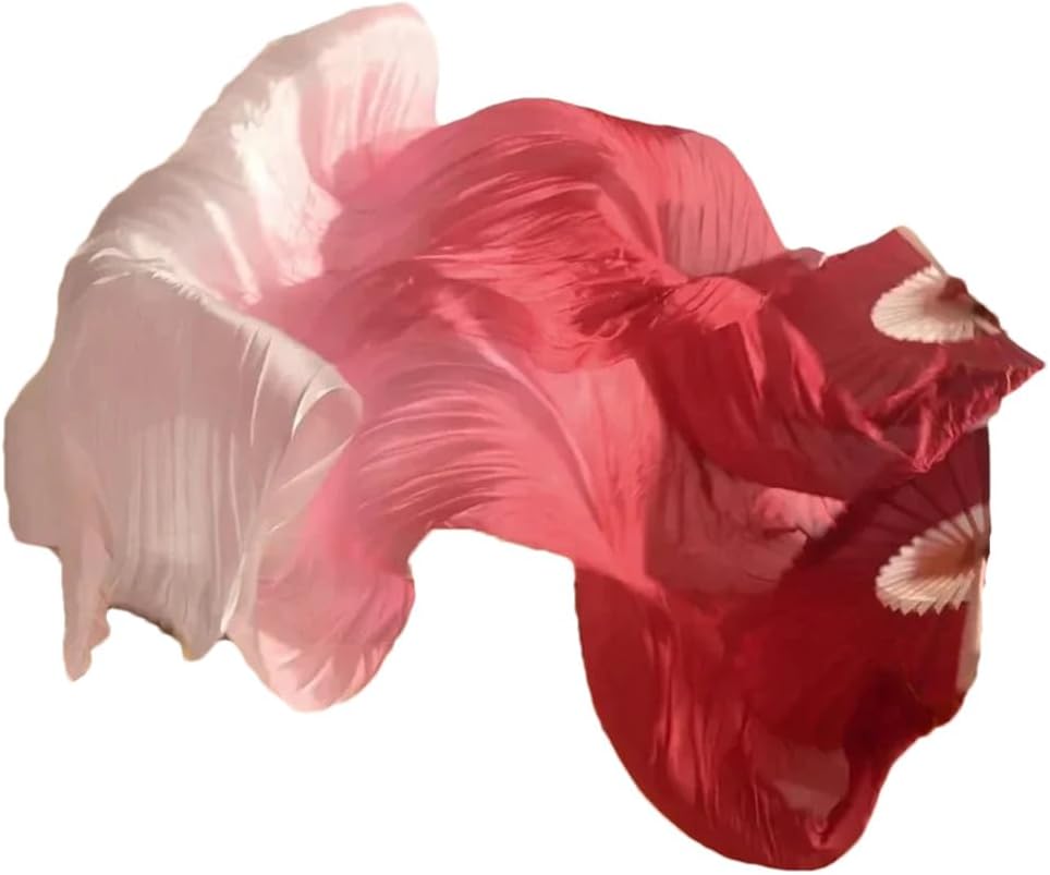 Silk Dance Fan 100% Silk Belly Dance Stage Performance Props Fans Hand-Dyed Multiple Colors Silk Veils