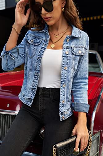 LookbookStore Women's Basic Long Sleeves Button Down Fitted Denim Jean Jackets Blue Size Size XXL Size 20 22 - image 7