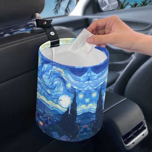 Image of Starry Night Car Trash Bag Car Trash Can with Adjustable Buttons Collapsible Multipurpose Car Storage Bag Road Trip Essentials