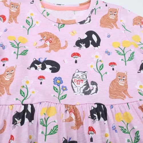 Image of Girls Cotton Long Sleeve Casual Cartoon Appliques Striped Jersey Dresses