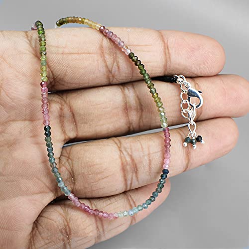 Gempires Natural Watermelon Tourmaline Beads Necklace, Energy Healing Crystals, Silver Plated Chain, Birthday, Gift For Her, Gemstone Jewelry 18 Inch Aa+ Quality (Multi Tourmaline) #TOP3