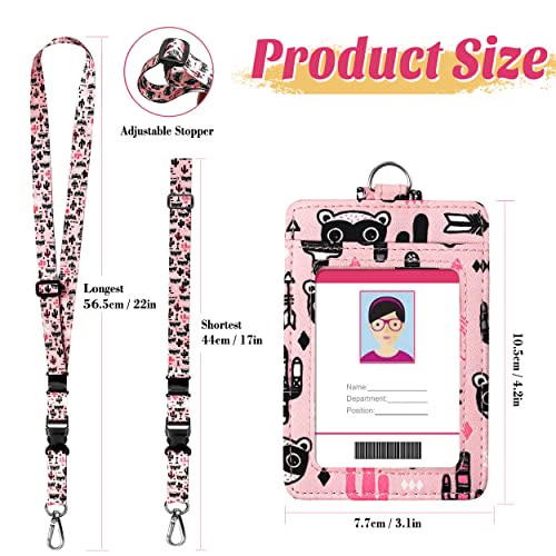 Kaptron Id Badge Holder With Lanyard, 3 Card Slots Badge Holder Wallet With Detachable Adjustable Safety Breakaway Clasp Key Lanyard Cute Designs For Teachers, Students, Nurses And Even Kids (Pink) #TOP3