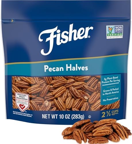 Fisher Unsalted Raw Pecan Halves, 10 oz, Non-GMO Vegan Keto Baking Nuts
