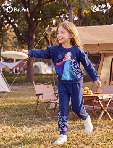 Image of Disney Outfits for Girls Long Sleeve Shirt Pocket Pant Toddler Sweatsuit | Officially Licensed丨Girls Clothes丨2-Piece Outfit丨Allover Print丨Ruffle Shoulder丨Jogger Pants丨Soft Feel丨Easy Care丨Mix & Match