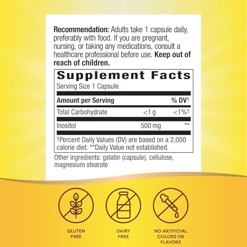 Nature's Way Inositol, Supports Cellular Function & Healthy Nervous System*, 500 mg per Serving, No Gluten, 100 Capsules (Packaging May Vary) - image 5