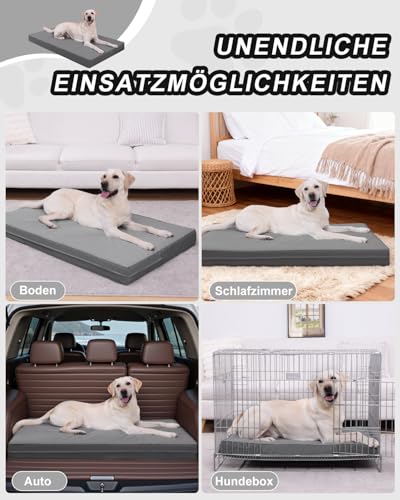 Favodormir Orthopädisches Hundebett Grosse Hunde 119x73cm,Abnehmbare Wassericht Kunstleder-Hülle Hundekissen Hundematratze für große Hunde,Komfortable & Kühlende Für Innen- Und Außenbereich,Grau