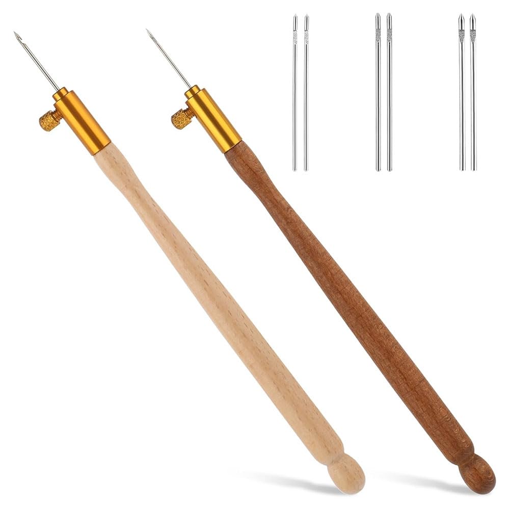 Wisyurt 2Pcs Tambour Hooks Kit Embroidery Crochet Hook Wood Handle Tambour Embroidery Kit for Embroidery Sequin Beading Knitting