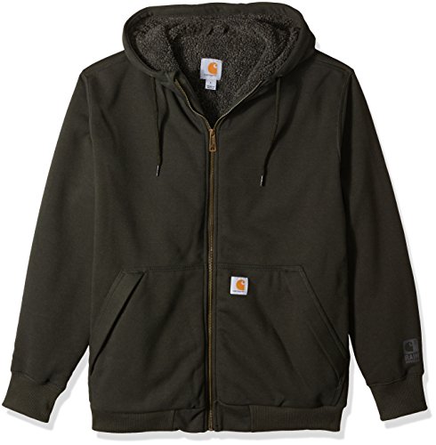 Carhartt Men's Rain Defender Rockland Sherpa Lined Hooded Sweatshirt, Peat, Medium