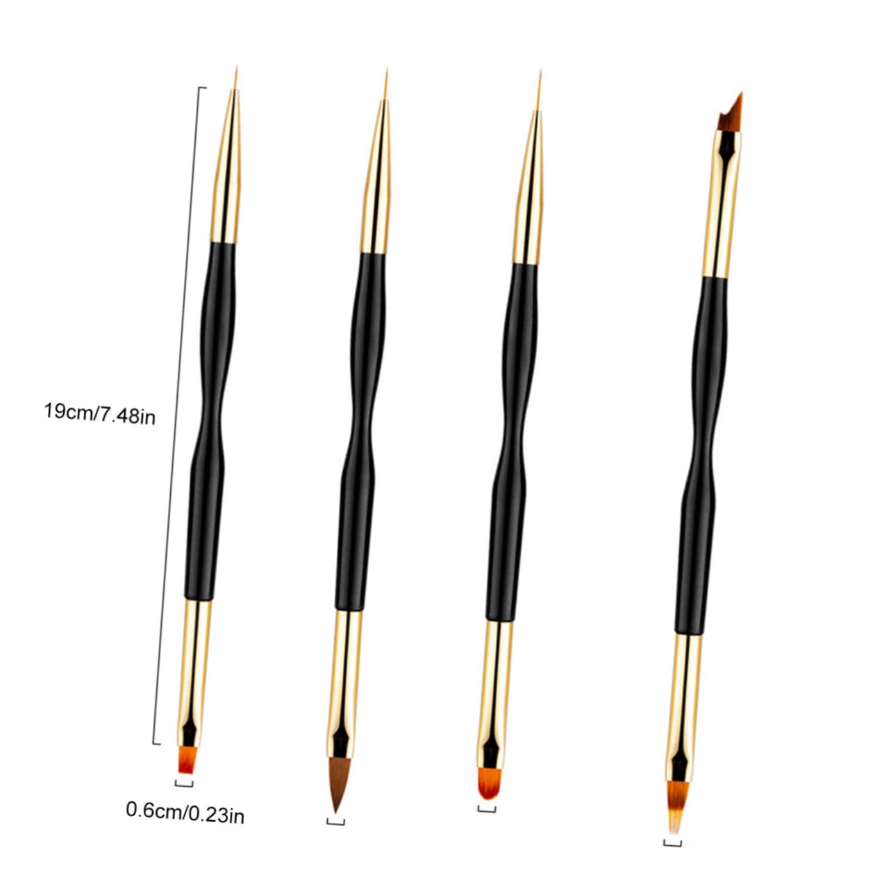 FOMIYES 4pcs Set Nail Art Brush Set Double Ended Black Nail Paint Pens for Manicure Easy to Use for Professional and DIY Designs
