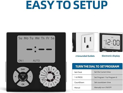 Miniatura 3 de TiFFCOFiO Temporizador de Enchufe Mecánico para Interiores, Temporizadores de 3 Clavijas para Tomas Eléctricas, Temporizador de Luz Enchufable
