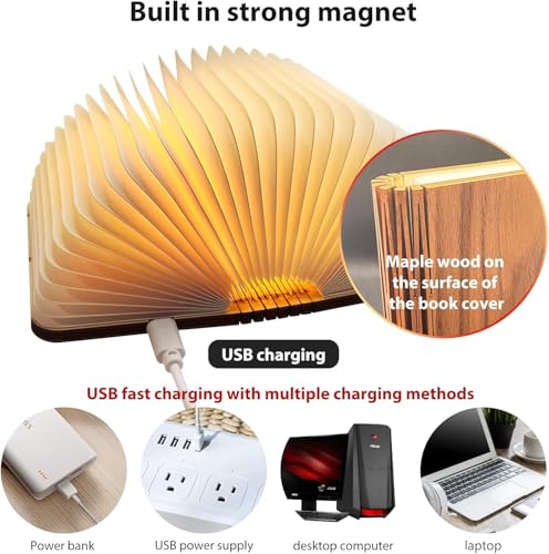 Image of Wooden Book Lamp, 3 Colors Folding Book Lamp,Teacher Appreciation Gifts for Women, LED Ambient Lighting, Magnetic Mood Lighting for Home Decor Birthday Gifts