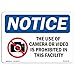 OSHA Notice Sign - Notice Use of Camera Or Video Prohibited | Vinyl Label Decal | Protect Your Business, Construction Site | ?Made in The USA