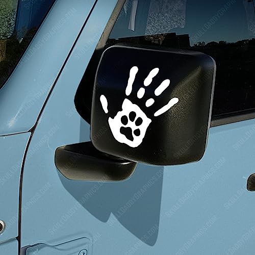 Two Dog Paw Print Wave Stickers fits Jeep Wrangler JK JL TJ (x2) Decals Pair Left & Right (White)
