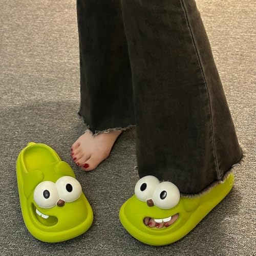 Cartoon Big Eye Dog Slippers for Women Comfy Closed-Toe Flat Slide Funny Indoor Bathroom Shoes Non-Slip Beach Pool Sandals3