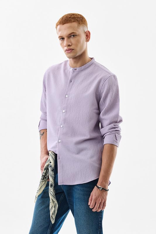Image of SNITCH Lavender Textured Cotton-Lycra Blend Shirt