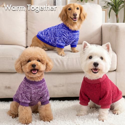 Image of 3 Pack Dog Sweaters for Small Dogs Girl Boy Winter Fleece Clothes Warm Soft Dog Sweatshirt Outfit for Dogs Cats Pet Apparel