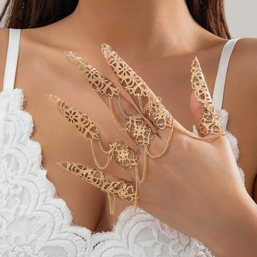 Denifery Claw Chain Ring Bracelet Inlaid Nails Bracelets Queen Costume Finger Claw Nails Gothic Bracelet with Finger Nails Halloween Accessory for Women2