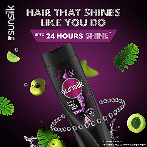 Image of Sunsilk Stunning Black Shine Shampoo 340 ml, With Amla + Oil & Pearl Protein, Gives Shiny, Moisturised, Fuller Hair