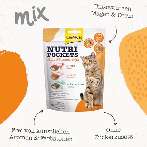 GimCat Nutri Pockets Malt & Vitamin Mix - Knuspriger Katzensnack mit cremiger Füllung und funktionalen Inhaltsstoffen - 1 Beutel (1 x 150 g)