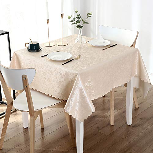 Image of Smiry Square Table Cloth, Waterproof Heavy Duty Vinyl Tablecloths, Wipeable Washable Table Cover for Kitchen and Dining Room (Beige, 54 inch X 54 inch)