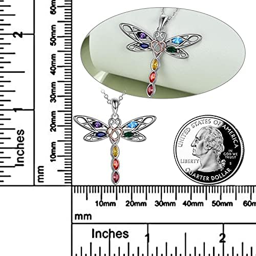 YFN Dragonfly 7 Chakra Necklace for Women Sterling Silver Celtic Dragonfly Pendant Necklace Jewellery Mother Birthday Mom Gifts for Mom Wife