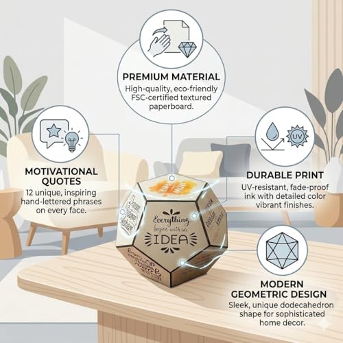 Image of Inspirational 12-Face Desk Sculpture, Motivational Quotes Polyhedron Decor, Modern Tabletop Showpiece for Office, Home, Study Room, Creative Gift Item (Inspirational Quotes)