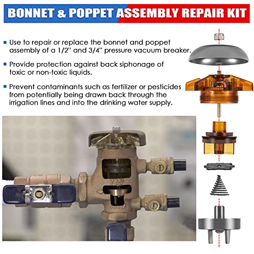 905-211 1/2" - 3/4" Bonnet & Poppet Assembly Repair Kit Fit For Febco Pvb Model 765Cbv & 765Dbv-1/2" - 3/4", Combines Bonnet Assembly Kit 905-047 And Poppet Assembly Kit 905-049 #TOP1