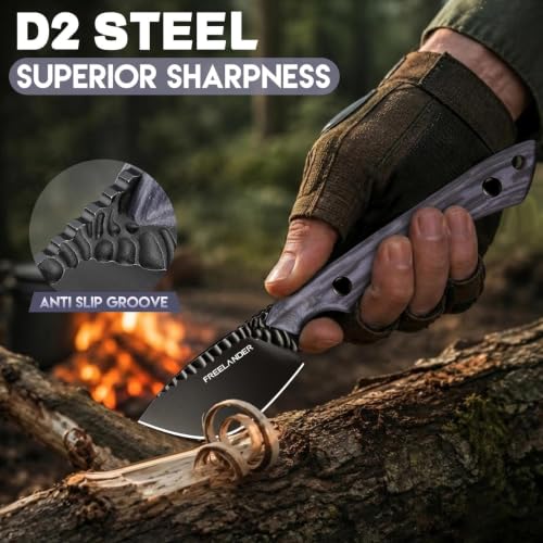 Freelander Kleines Outdoor Messer, Survival Messer mit Scheide, Lila – Ansicht 3