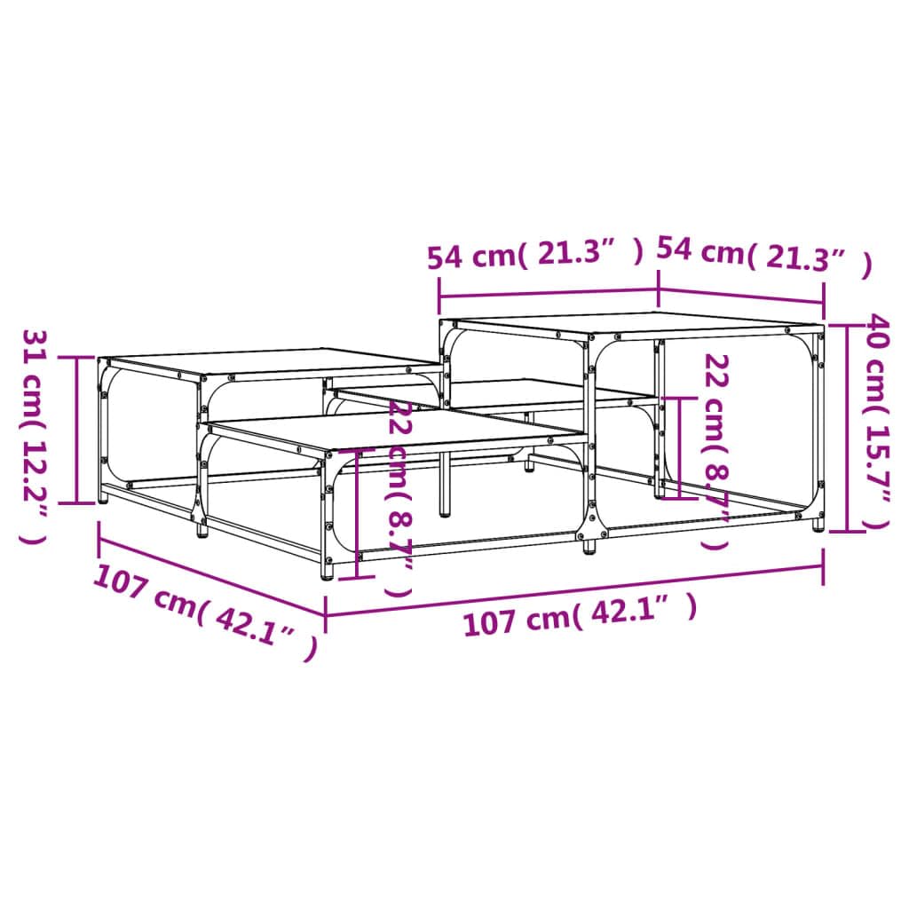 Homgoday Tavolino da caffè Sonoma grigio 107 x 107 x 40 cm, in legno ingegnerizzato, tavolino da tè per soggiorno, sala d'accoglienza degli ospiti, camera da letto e ufficio