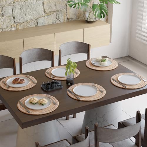 Image of Encasa XO Dining Table Mats Set of 6 | Jute Round Placemat - 32 cm Diameter | Off White & Jute Natural Bleach Color | Handmade Style Chargers for Dinner Plates