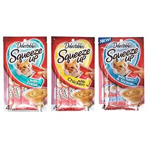 Delectables Squeeze Up Hartz Cat Treats Variety Pack Bundle of 3 Flavors Tuna Chicken Tuna Shrimp 20 oz Each