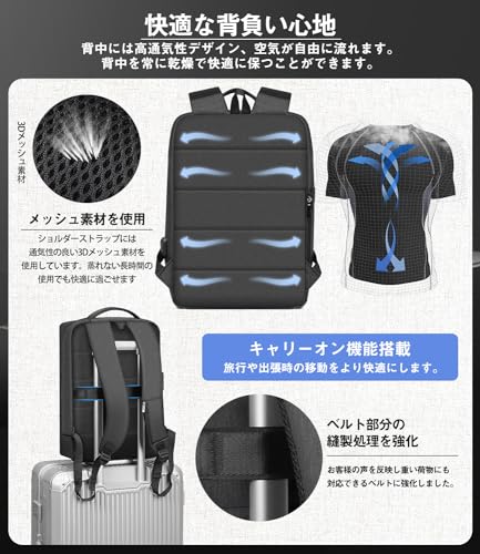 YESLAU リュック ビジネスリュック メンズ 大容量 防水 バックパック リュックサック PC 通学 通勤 高校生 A4 USB充電ポート 15.6インチPC 多機能 人気 出張 旅行 父の日 おしゃれ の商品画像 5