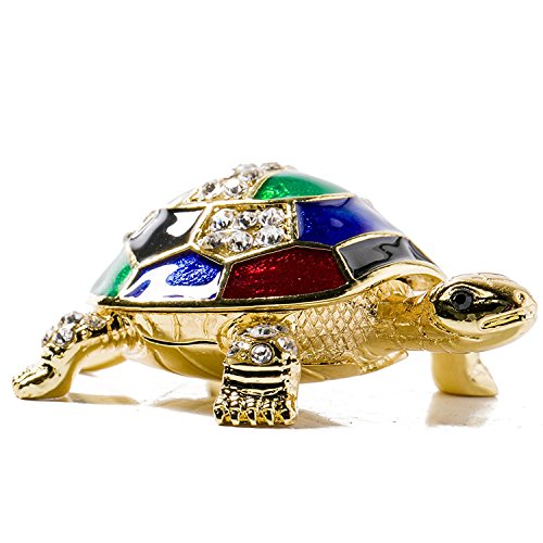 Waltz&F Collectible Figurines Decor Ornaments Pewter Trinket Boxes Bejeweled Turtle with Crystals