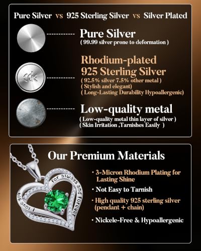 Image of CDE S925 Birthstone Heart Pendant Necklaces Jewelry Gifts for Wife