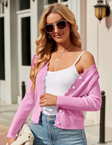 Image of Womens Cropped Cardigan Knit Shrugs for Dresses Tops V Neck Button Down Cardigans Sweaters