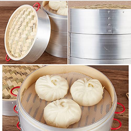 Bamboo Steamer with Anti-scalding Handle, 2-Tiers with LidChinese Food Steamers with Aluminum Edge, Healthy Cooking for Dumplings, Vegetables, Chicken, Fish - Handmade Steam Basket,26cm - Image 6