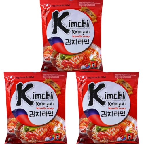 Image of Nongshim Nong Shim Kimchi Ramyun Noodle Soup - Hot & Spicy, 120g (Pack of 3)
